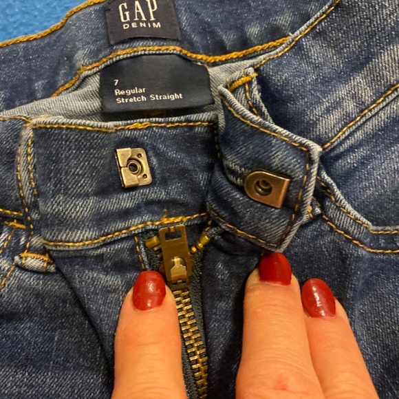 Gap denim size 7 regular stretch straight jeans fake button - Picture 5 of 5
